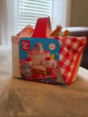 Hape Kids Picnic Basket Play Set - Red and White